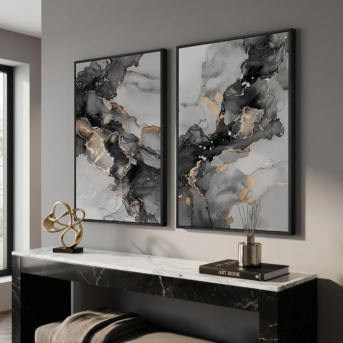 Framed Abstract Black and Gold Wall Art - Image 4