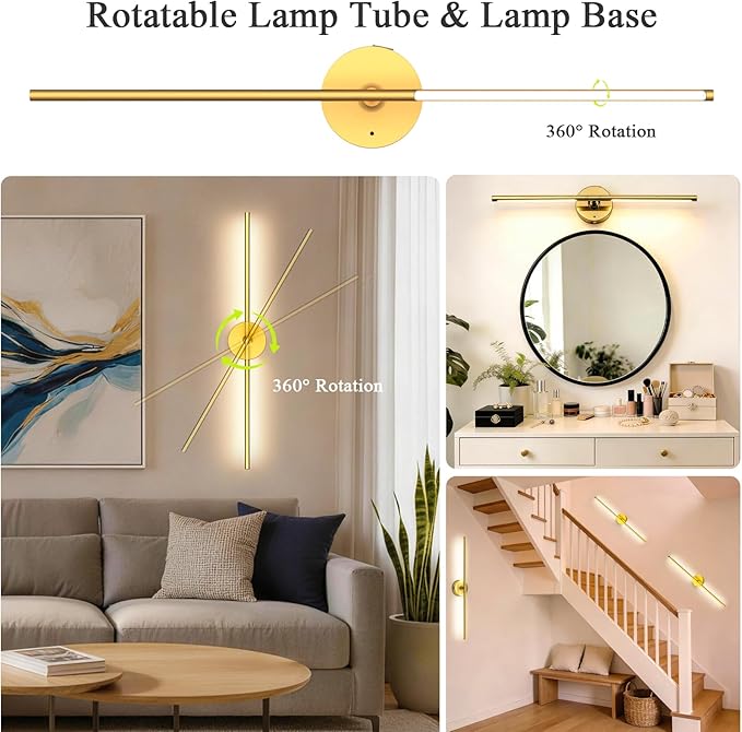 Battery Operated Wall Sconce Set of Two: Gold Wireless Rechargeable Wall Light - Image 5
