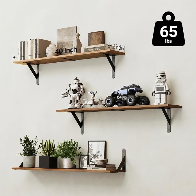 WOPITUES Floating Shelves for Wall 40″W x 8″D, Long Wall Mounted Shelves Set of - Image 3