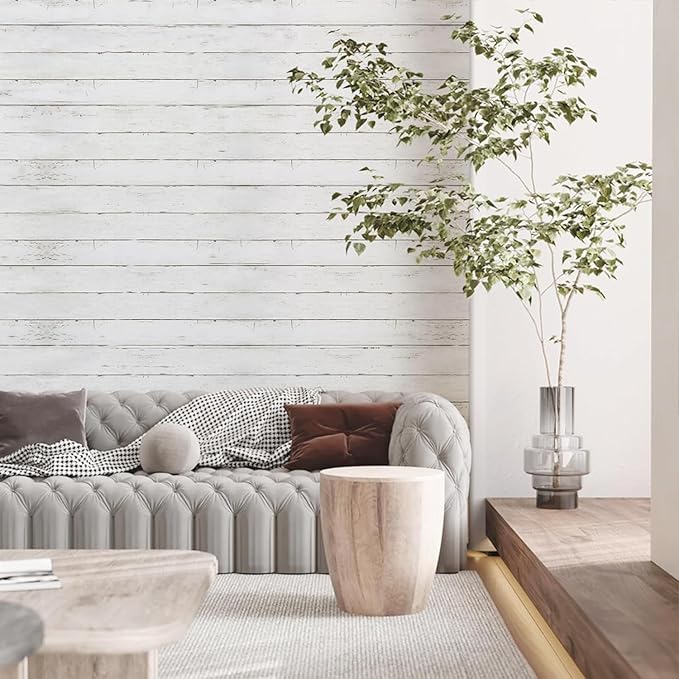 Wood Contact Paper White Gray 17.7"X 275"Thickened Peel and Stick Wallpaper - Image 5