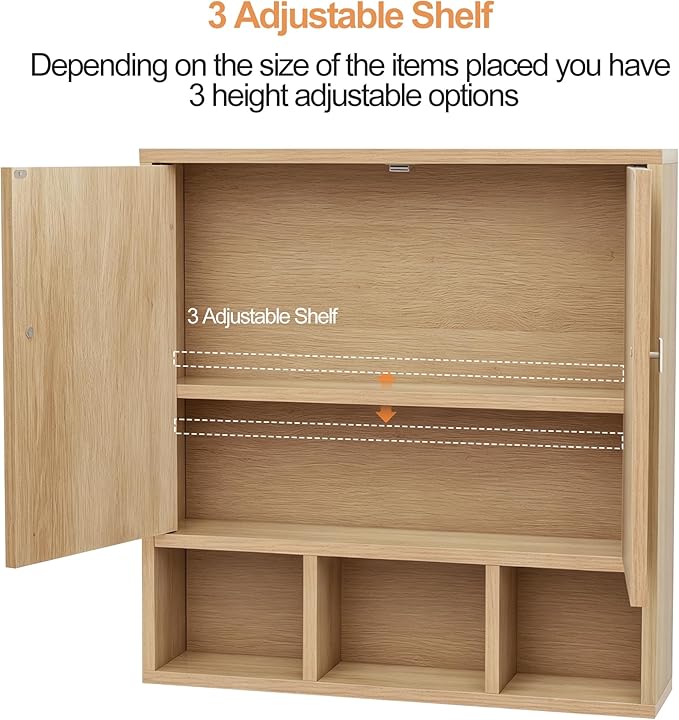 Bathroom Wall Cabinet, Wooden Medicine Cabinet - Image 3