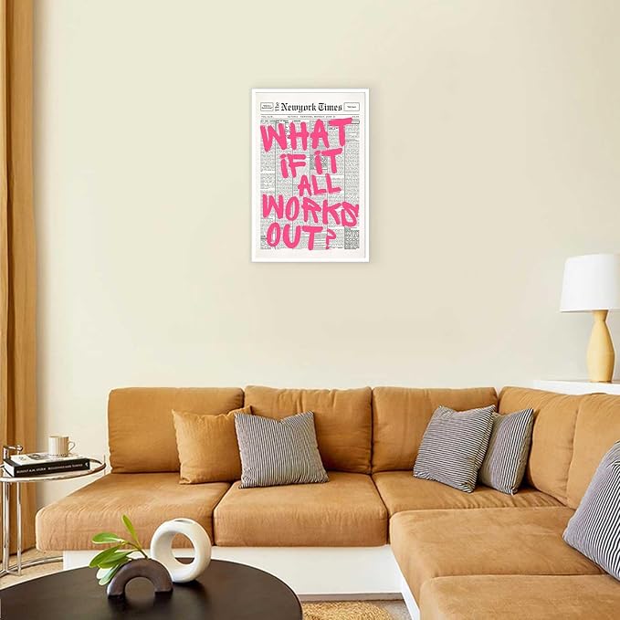 Drimiler Retro Newspaper Pink Font Poster What If It All Works Out Canvas Wall - Image 5