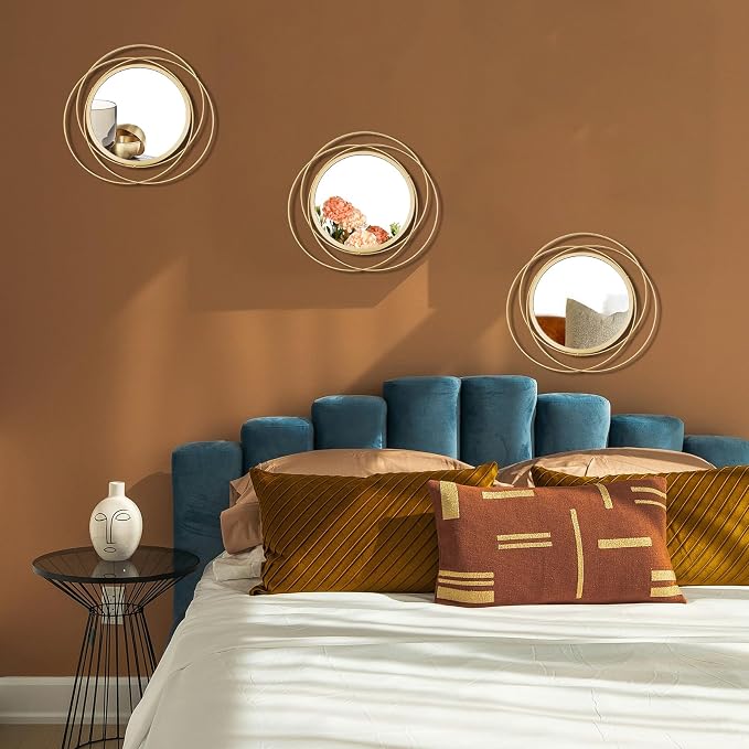 3 Set 9.5 Inch Gold Circle Mirrors Wall Decor Iron Frame Wire Mirror Metal - Image 3