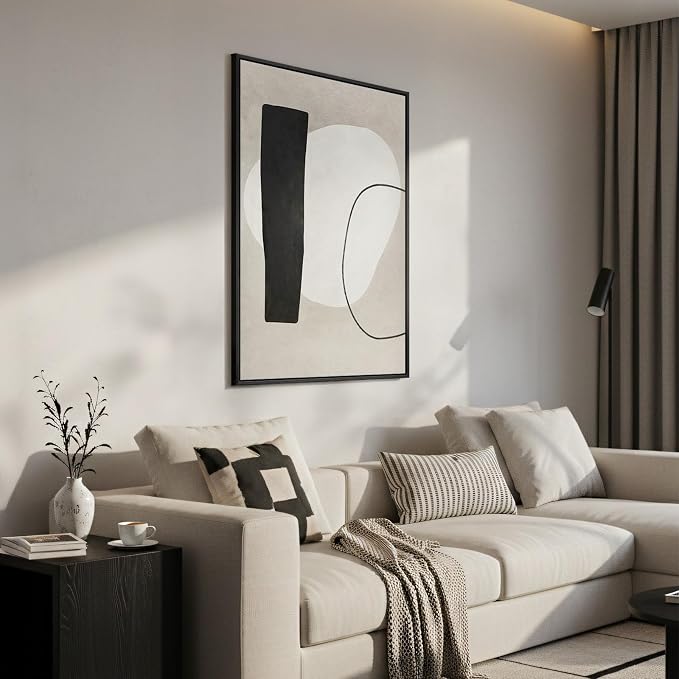 Framed Modern Black and White Neutral Abstract Wall Art, Minimalist Abstract - Image 3