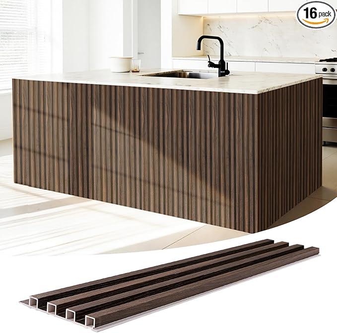 WPC Slat Wall Panels 16 Pack 48" x 6.6", Waterproof Fluted Wall Paneling by LARWORKS