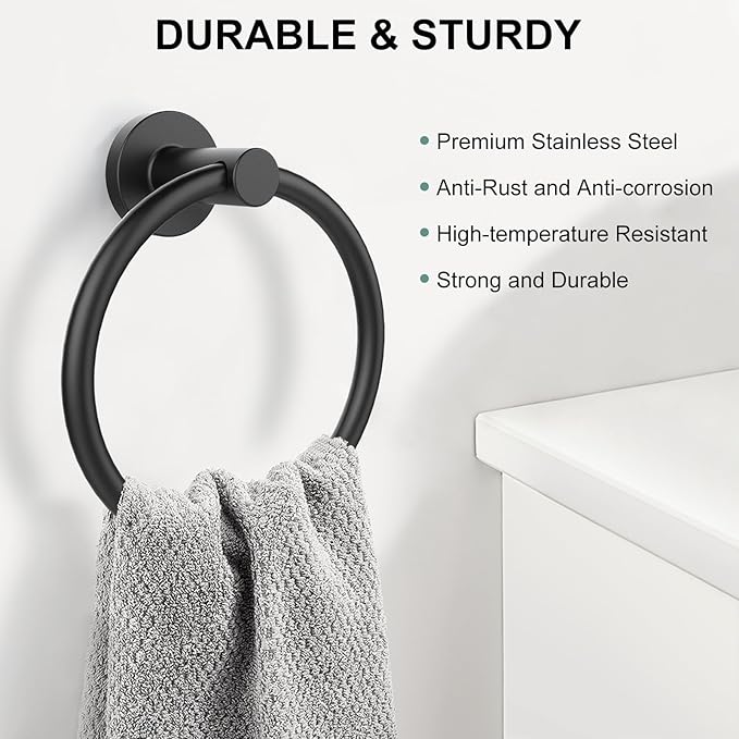 SetSail Towel Holder for Bathroom Wall Matte Black Towel Ring Stainless Steel - Image 2
