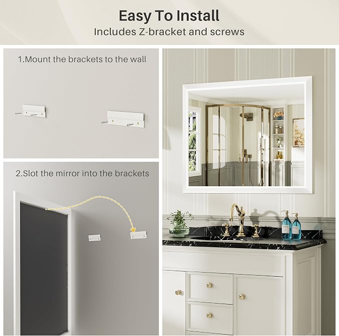 40x30 Inch White Bathroom Mirror - Image 7
