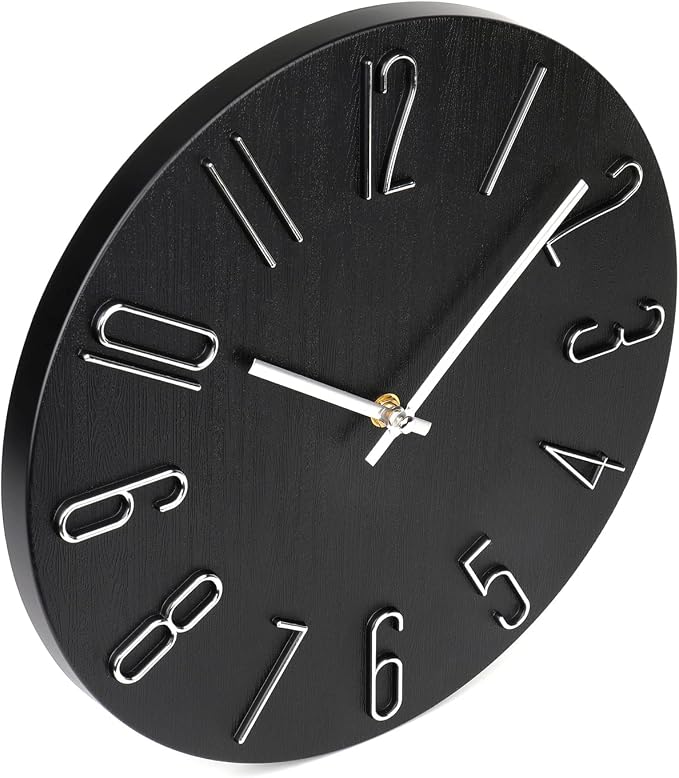jomparis Black Wall Clock Modern Style Plastic Wooden Wall Clocks Decor 12 Inch - Image 6