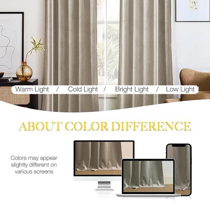 NICETOWN Living Room Camel Velvet 102 inches Long Curtains, Sound and Sunlight - Image 4