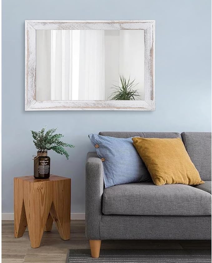 AAZZKANG Mirrors for Wall Rustic Wood Framed Hanging Mirror 28"x20" Decorative - Image 7