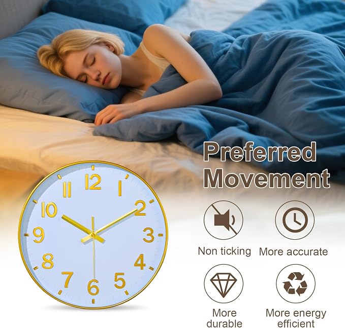 Modern Wall Clock, 10 Inch Digital Wall Clocks Battery Operated, Round Non - Image 4