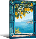 Framed Canvas Wall Art Posters Mediterranean Window View Coastal Lemon Tree by PDFI