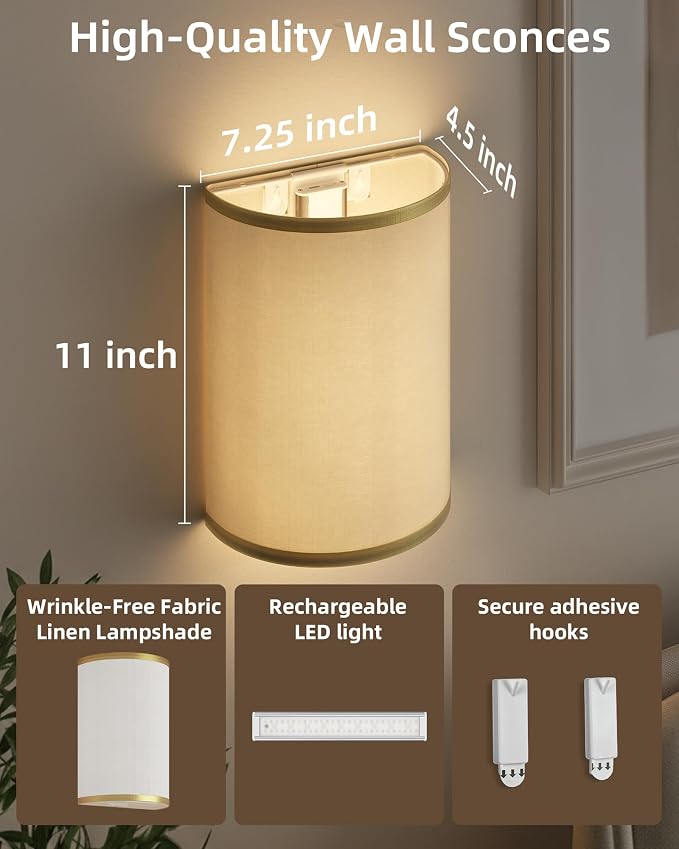 EZVALO Battery Operated Wall Sconce, Wireless Wall Sconces Set of Two - Image 7
