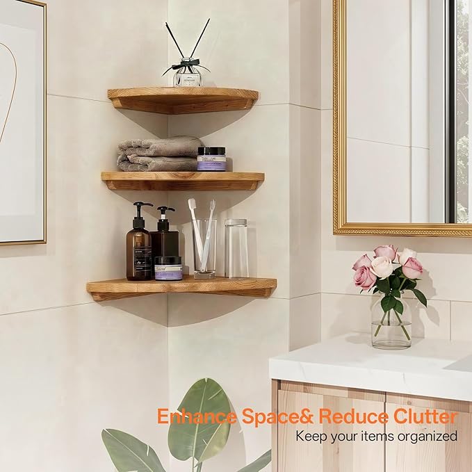 Gieanoo Corner Floating Shelf 16inch Solid Oak Wood Floating Corner Shelf - Image 3
