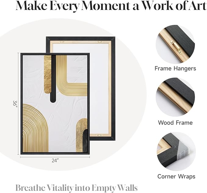 Large Framed Gold Abstract Wall Art Set of 2 - Image 7