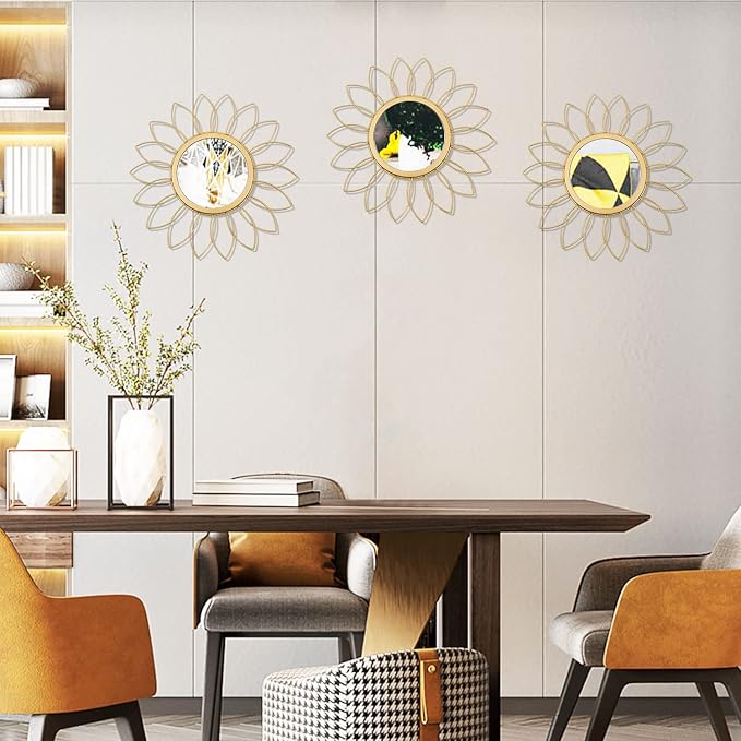 3 Pack Metal Mirrors for Wall Sunburst Wall Mirrors Home Décor Decorative - Image 3