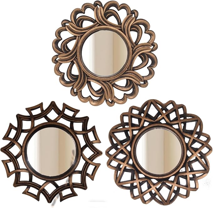 Retro Gold Mirrors for Wall Pack of 3. Geometric Lines Round Mirrors. More by MCCxxii