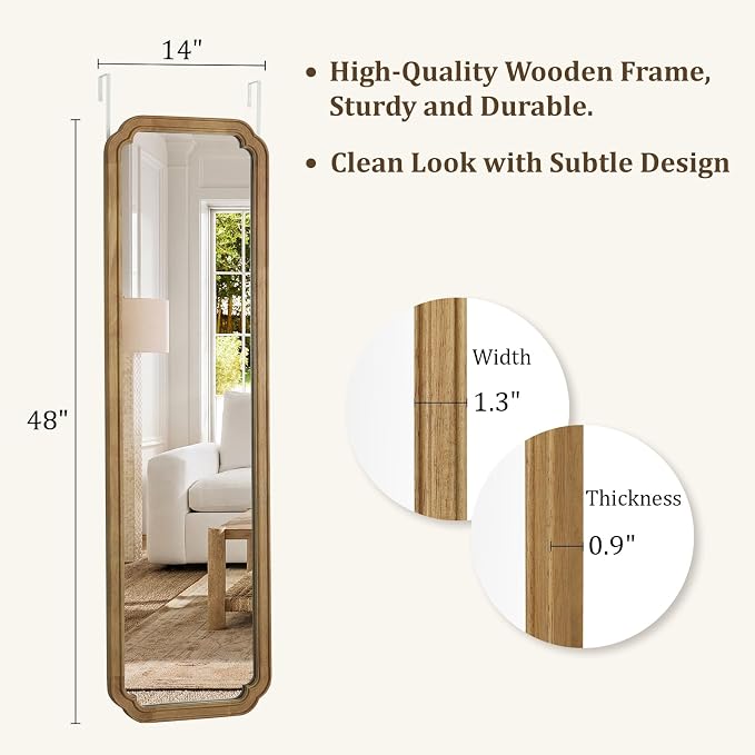 WallBeyond Full Length Door Mirror 14" x 48", Wood Frame Over-the-Door Mirror - Image 5