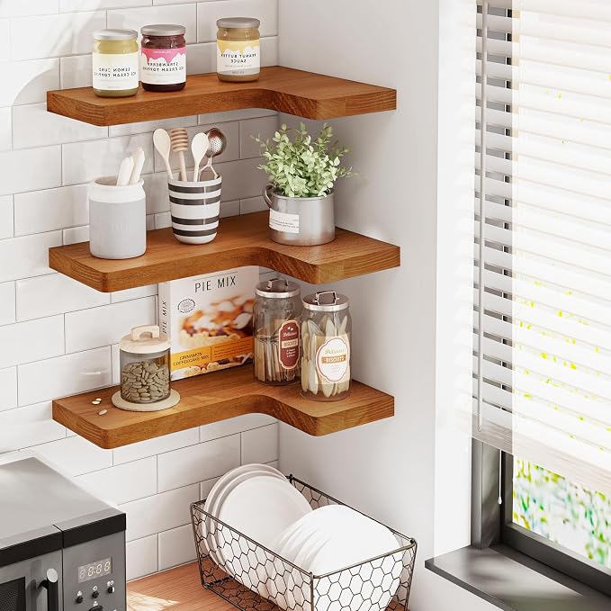 Fixwal Corner Floating Shelves for Wall Mounted Natural Solid Wood 16"x11.4" - Image 6