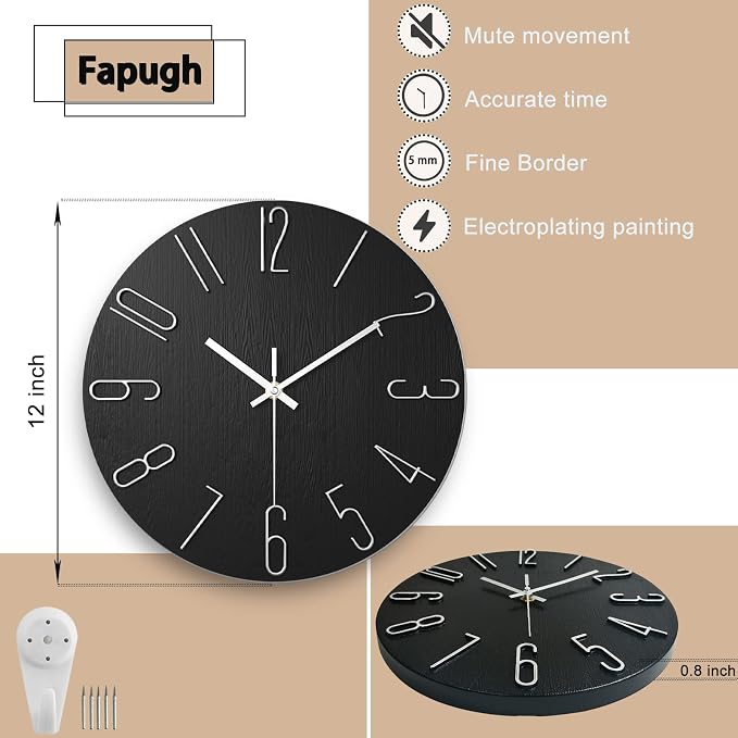 Wall Clock, Silent Clock, Wall Clocks Battery Operated， 12 inch Modern Wall - Image 2