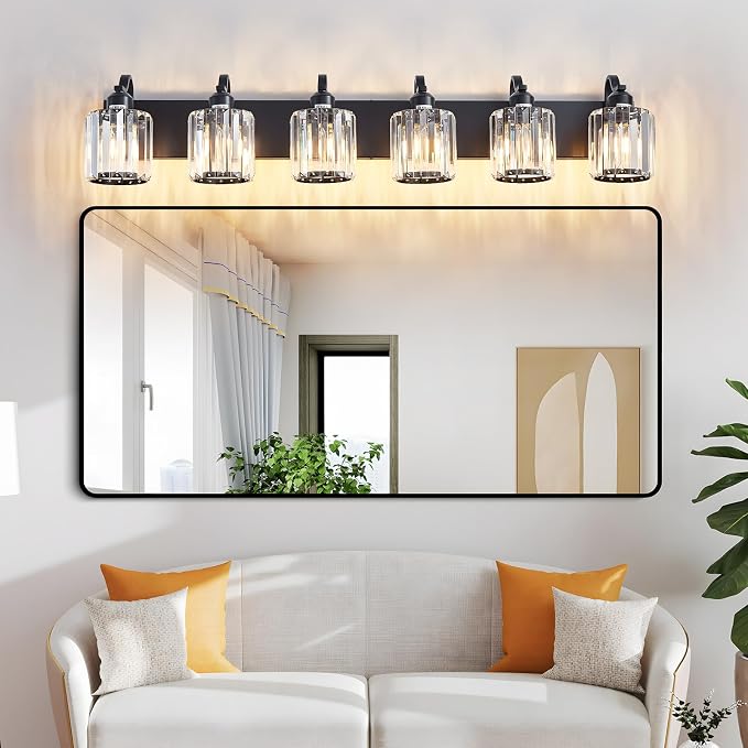 Black Crystal Bathroom Vanity Lights Fixtures 6 Light Over Mirror Modern Matte - Image 7