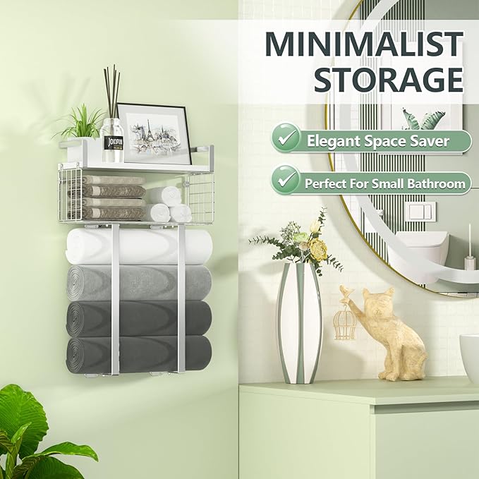 Towel Racks for Bathroom, Bathroom Shelf Over Toilet, Floating Shelves - Image 7