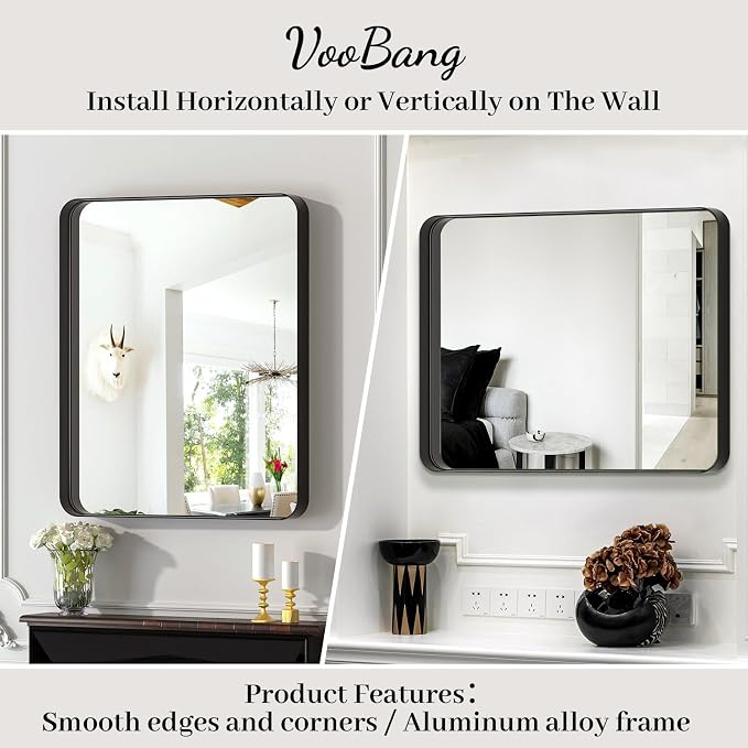 VooBang Bathroom Mirror 24x36 inch, Modern Round Corner Bathroom Vanity Mirror - Image 5