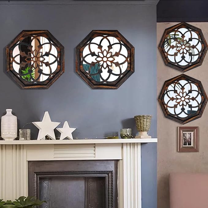ZOLAPI 2-Piece Octagon Wall-Mounted Mirrors, Vintage Farmhouse Mirror - Image 3