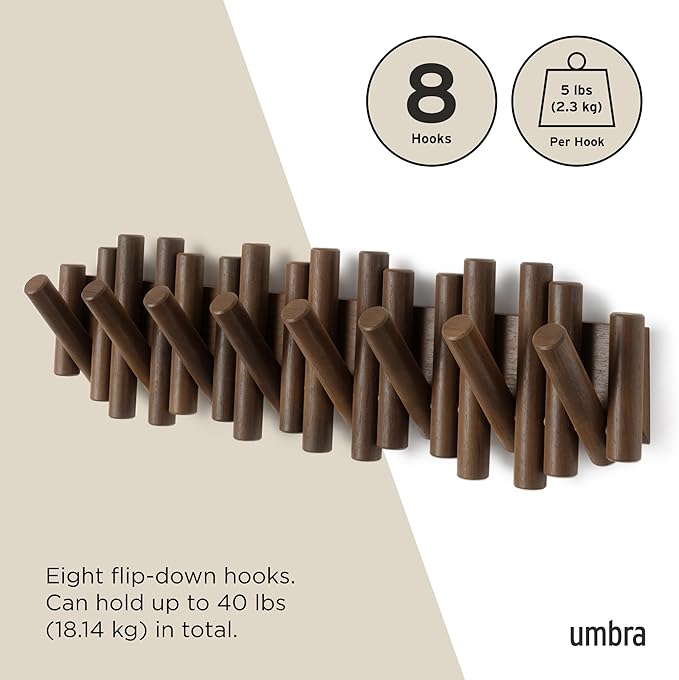 Umbra Picket Coat Rack with 8 Hooks – Walnut Wall-Mounted Coat Rack with - Image 5