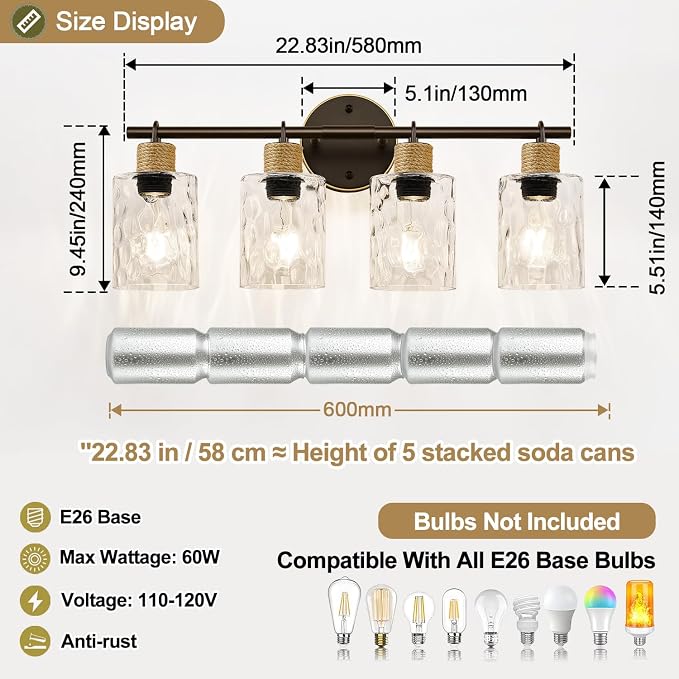 MOKATNG Bathroom Light Fixtures, 4-Light Coastal Vanity Lights - Image 7
