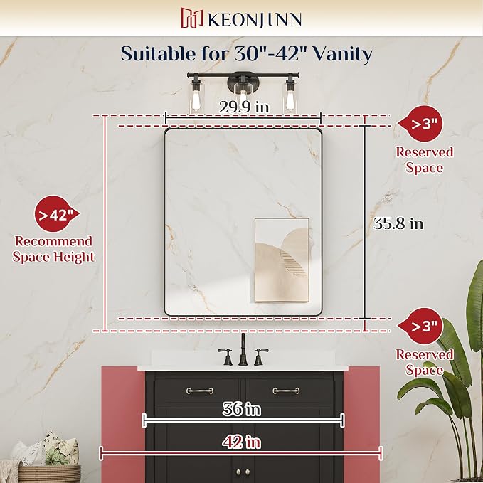 Keonjinn Gold Mirrors for Bathroom Sink, 30 x 36 Inch Rounded Rectangle Brushed - Image 7