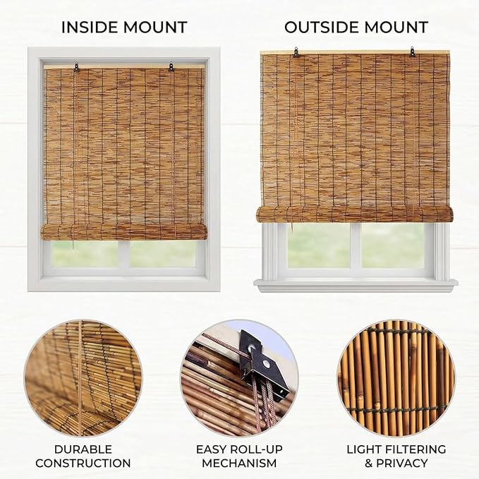 Bamboo Blinds Outdoor Patio, Natural Retro Reed Roll Up Shades - Image 7