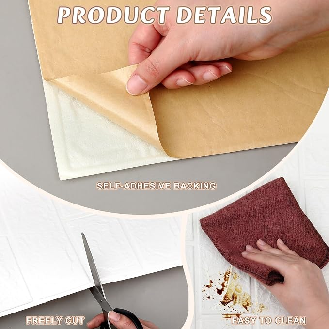 Hahafelt 1 Pcs 32 x 2.3 ft 3D Wall Panel, Faux Brick Wall Panel White Peel and - Image 3