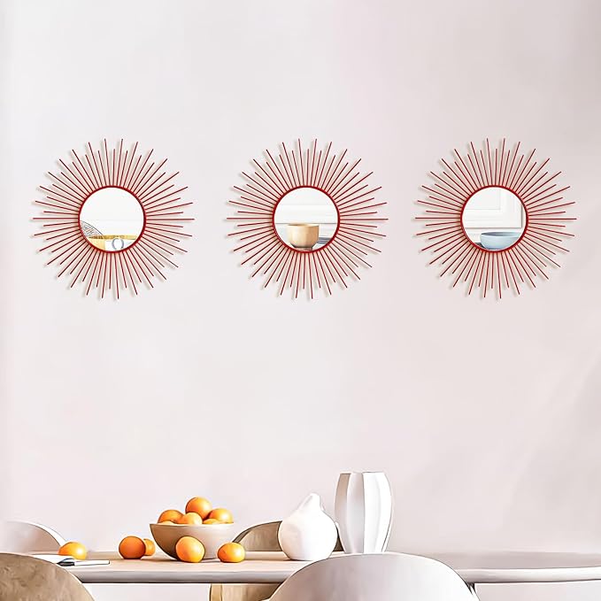 3 Pack Metal Mirrors for Wall Sunburst Wall Mirrors Home Décor Decorative - Image 5