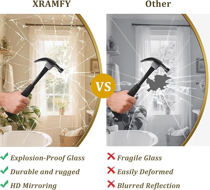 XRAMFY 42 Inch Round Gold Metal Wall Mirror - Image 7