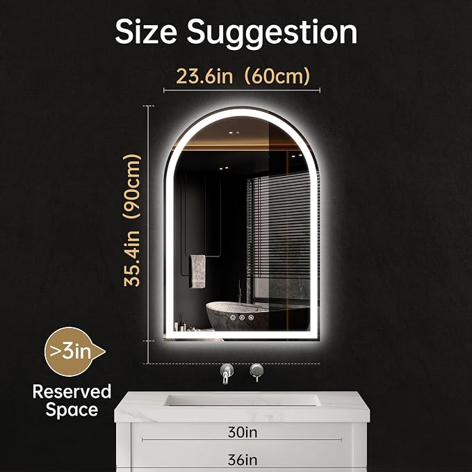 Arched LED Mirror for Bathroom 24"x36"- Frameless Lighted Bathroom Mirror - Image 7