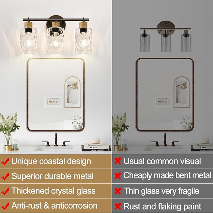 MOKATNG Bathroom Light Fixtures, 3-Light Coastal Vanity Lights - Image 5