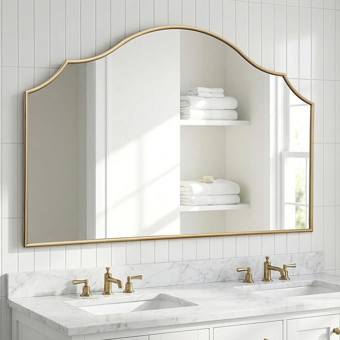 Besdomus Large Scalloped Gold Mirror: 47"x31" Modern Minimalist Wood Frame Wall - Image 6