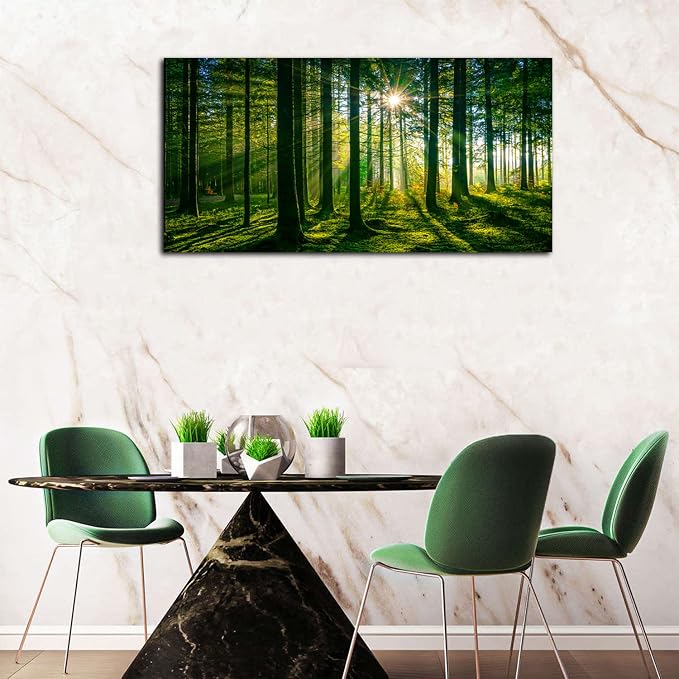 AIYISU Green Forest Canvas Wall Art Sunshine Forest Pictures Wall Decor Nature - Image 4