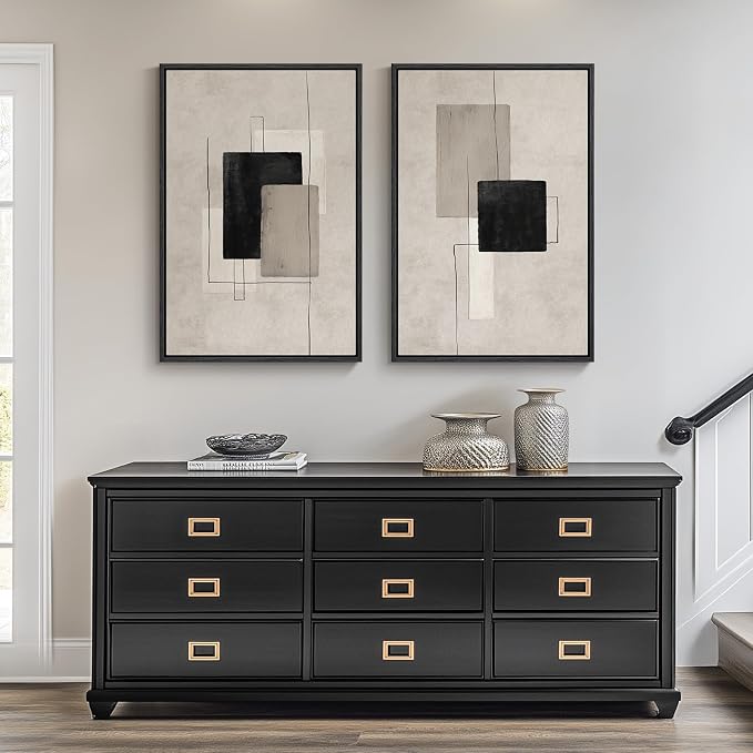 Framed Neutral Abstract Wall Art Set of 2, Minimalist Block Lines Pictures - Image 8