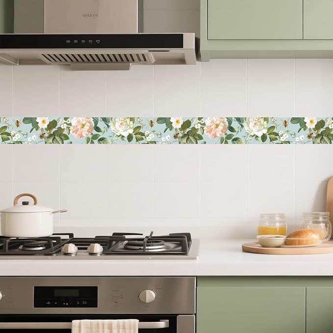 IVN Wallpaper Border Peel and Stick Wall Floral Bee Decorative Wall Trim Self - Image 4