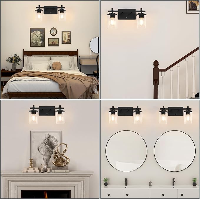 2-Lights Bathroom Vanity Lights, Matte Black Vanity Light Fixtures Over Mirror - Image 7