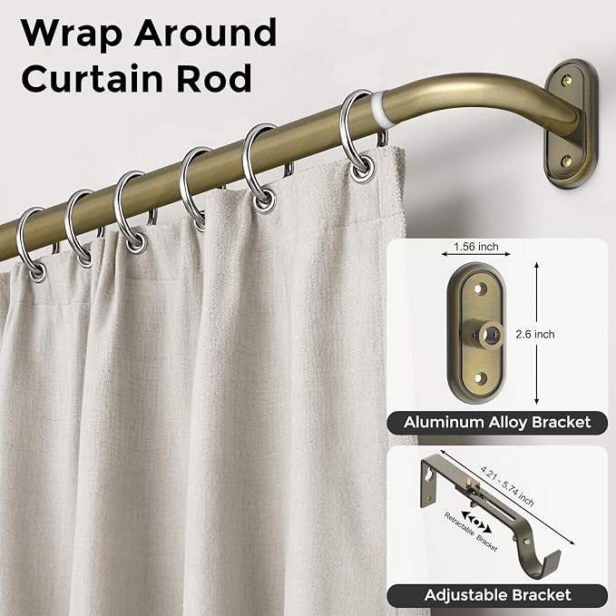 Curtain Rods 36-120 Inch, Antique Bronze Wrap Around Blackout Curtain Rods - Image 2