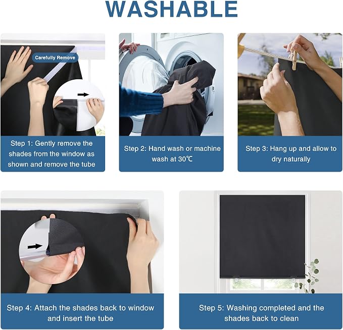 LazBlinds 100% Blackout Roller Shades, No Tools No Drill Cordless Blinds - Image 5