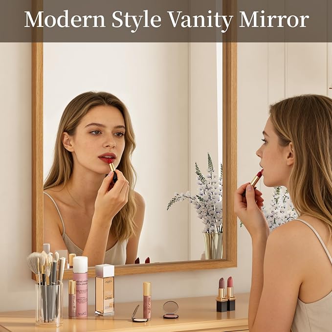 Syndra Natural Wood Frame Bathroom Mirror, 30x40'' Modern Vanity Mirror - Image 4
