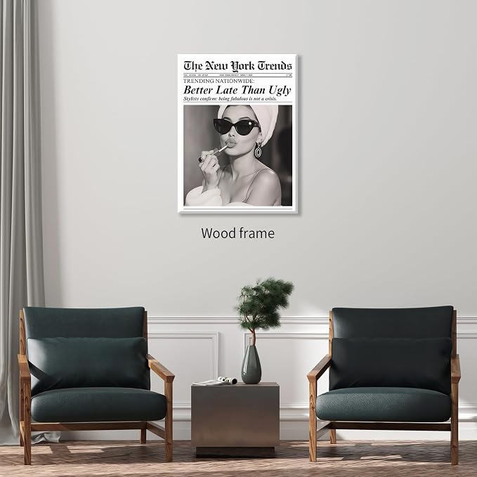 FuSatisYilife Trendy Newspaper Framed Posters Better Late Than Ugly Wall Art - Image 3
