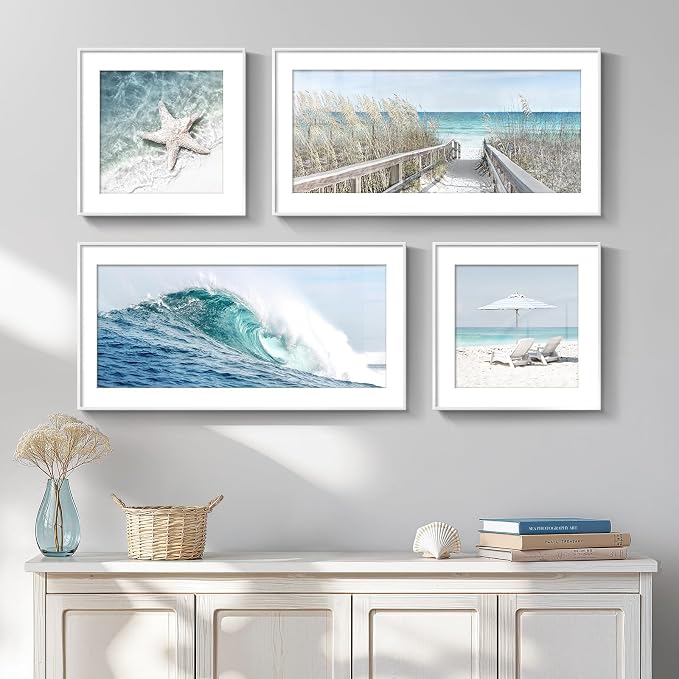 Framed Coastal Wall Art for Living Room, 4 Piece Beach Surf Ocean Artwork for by Cuspin