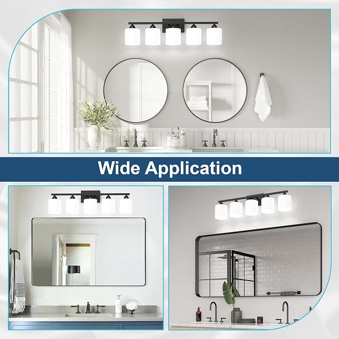 Black Bathroom Lighting Fixtures Over Mirror, 5-Light Anti-Rust Vanity Light - Image 6