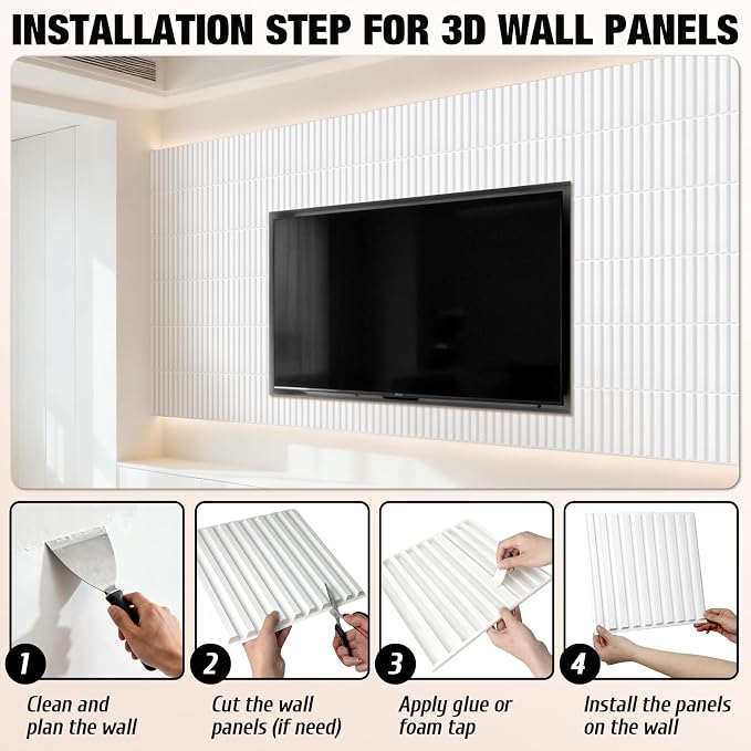 Qidejoy 33 Pcs 3D PVC Slat Wall Panels 12X12in Fluted Textured Paneling Modern - Image 6