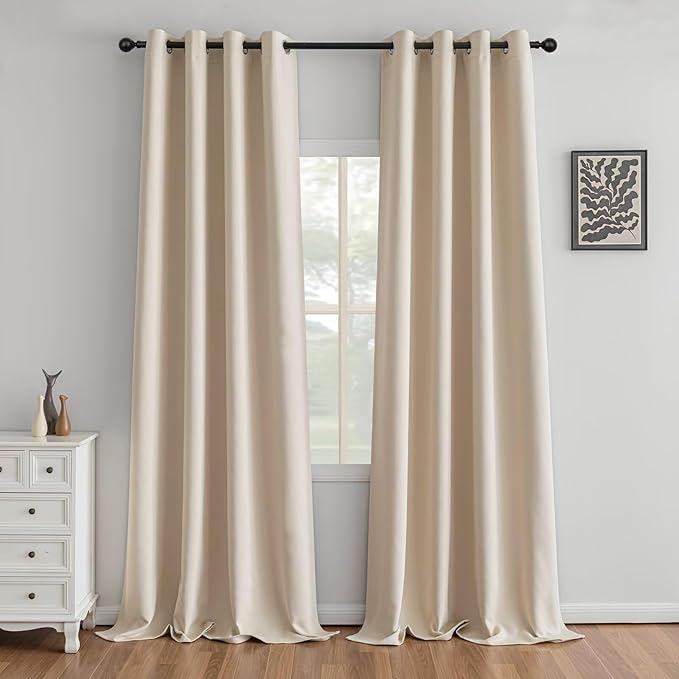 IGEMAEVE Beige Curtains 108 Inch Length 2 Panels Set, Light Filtering Curtains by IGEMAEVE